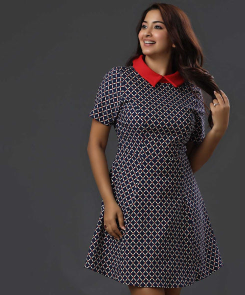 Check Printed Collared Work Wear Dress